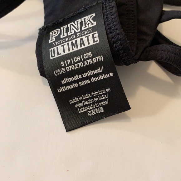 PINK (VICTORIA SECRET)ULTIMATE BLACK SPORTS BRA WITH STRING BACK SZ S GIRLS - Picture 4 of 4